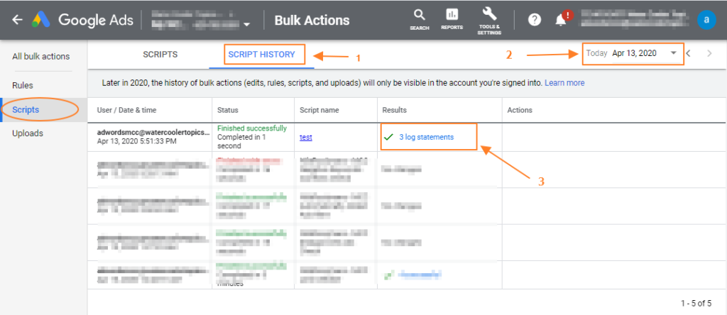 Google Ads Logger Output - Run