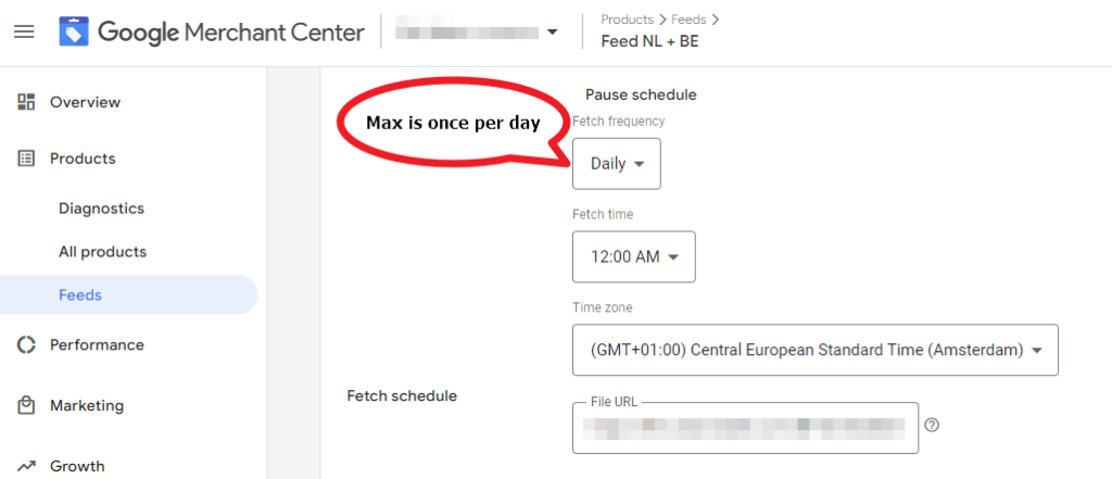 Google Merchant Center feed schedule rate